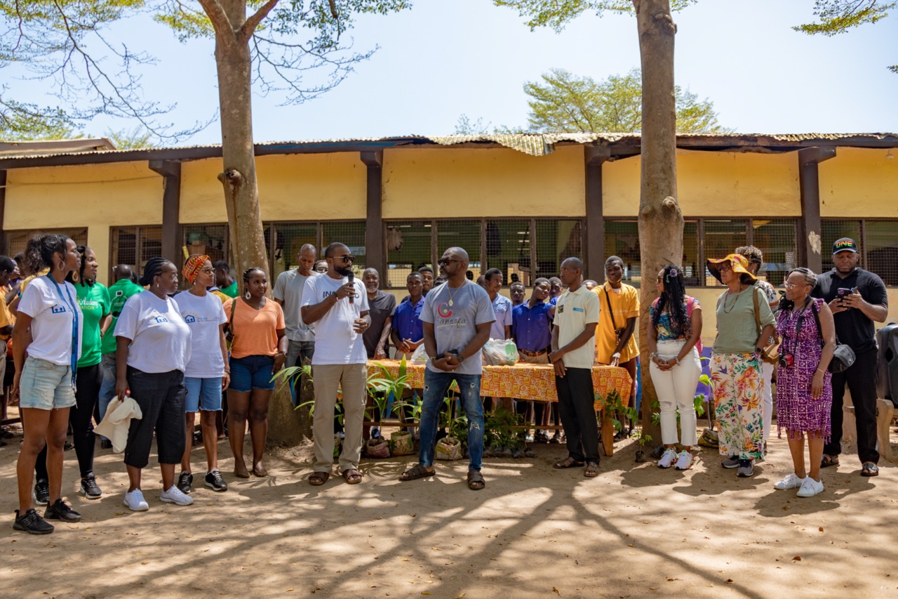 Ghanaian students and staff for the Cape Coast School for the Deaf and blind in a gathering